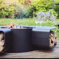Cheminée d'extérieur sans fumée Foyer Corten avec support de rangement en bois Fournitures de jardin en métal