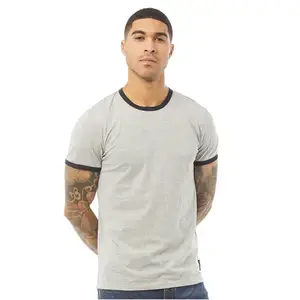 Mens Ringer T-Shirt Light Grey Melange/Marine 61% polyester 34% cotton 5% viscose Ribbed neck and sleeve Breathable tee