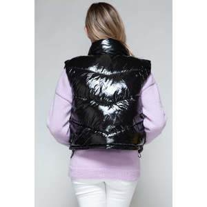 Gilet Invernale Casual Imbottito con Cappuccio, Zip e Collo Alto, Antivento, Ricamato, Vintage, Imbottito in Cotone, Corto - Product Image 2