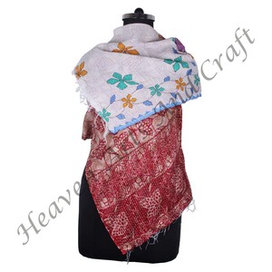 SC1012 Vintage Kantha Work Cotton Handmade <b>Scarf</b> Trendy Design Girls Allover Hand Stitched Plain Style <b>Long</b> Length - Product Image 2