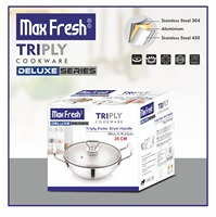 Ensemble de casseroles Maxfresh Triply en acier inoxydable de luxe (série Deluxe) 2 pièces avec couvercle en verre, design moderne et luxueux, respectueux de l'environnement
