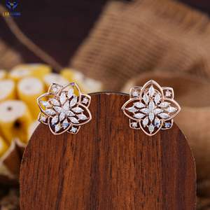 3.43 TDW Pendentif et boucle d'oreille en or rose avec diamant rond, marquise et poire avec chaîne par Labstone Charmant pendentif couleur EF-VS - Product Image 6