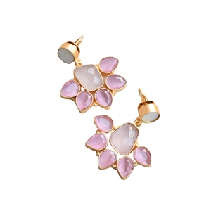 ต่างหูทองเหลืองแท้ งานแฮนด์เมด ประดับด้วยหินกึ่งมีค่า ขัดเงาอย่างดี ชุบทอง ดีไซน์ทันสมัย คุณภาพสูง - Product Image 5