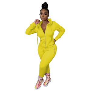 Conjunto de sudadera ajustada personalizada para mujer, chándal de dos piezas con cremallera para otoño, conjunto de Sudadera con capucha para correr, pantalones sólidos, conjunto de pantalones de dos piezas - Product Image 6