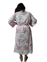 Magnifique peignoir en coton imprimé à la main avec motif floral pour femmes, fermeture à cordon, col en V, longueur intégrale, doux et lisse