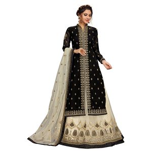 Trendmalls Femmes Ethnique Georgette Net Broderie Salwar Costume Ensemble Kurta Lehenga Dupatta (G80-Black) pour les Occasions de Mariage Tous - Product Image 1