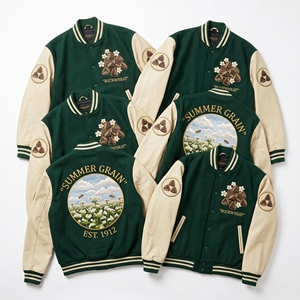 Wholesale Supplier Wool Letterman <b>Coat</b> Charcoal <b>Grey</b> Varsity Jacket Wheat Grain Farro Embroidery Beige Leather Sleeves - Product Image 5