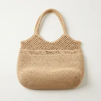 Sac fourre-tout en raphia fait main et écologique pour femme, couleur unie, style féminin, idéal pour la plage, les voyages et le shopping, avec logo personnalisé