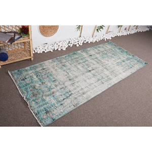 Tapis Turc Vintage Moderne Vert Bleu Patchwork Design Large 3.2x7.4ft Zone Laine Matériel Latex Abstrait Rectangle Couloir - Product Image 2