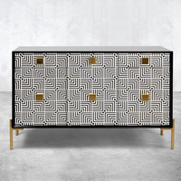 Commode en incrustation d'os avec 9 tiroirs pour intérieurs de maison élégants Belle armoire en incrustation d'os Chambre d'amis Salon Décor fait à la main