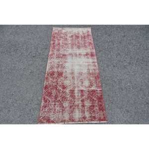 Alfombra turca Vintage de 2,3x5,4 pies, Alfombra de lana tejida plana roja y Beige con respaldo de látex para decoraciones de sala de estar - Product Image 1