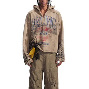 Fabricant 100% Sweat à capuche personnalisé de haute qualité pour hommes, col en V, imprimé Dtg, Streetwear, sweat à capuche Hip Hop vintage lavé à l'acide pour hommes - Product Image 4