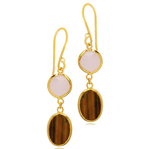 Ojo de Tigre y cuarzo rosa oro bisel gancho pendiente turco al por mayor 925 joyería de plata esterlina - Product Image 3