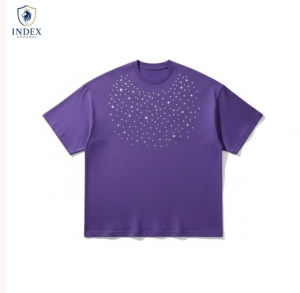 Camiseta de Manga Corta para Hombre con Diseño de Puntos Morados, Corte Regular, Cuello Redondo, Informal, Transpirable, de Algodón, Marca INDEX APPAREL - Product Image 1