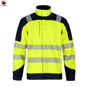 เสื้อแจ็คเก็ตนิรภัยสีเหลืองสะท้อนแสงแบบมีฮู้ด ซิปด้านหน้า ดีไซน์แถบสะท้อนแสง กันน้ำ หนาและอบอุ่น เหมาะสำหรับงานหนัก - Product Image 1