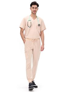Uniforme Médico Unisex de Mezclilla Ecológico ODM, Pantalones Tipo Jogger con Múltiples Bolsillos, Conjunto de Uniformes con Cuello Alto y Manga Corta para Uso Hospitalario - Product Image 3
