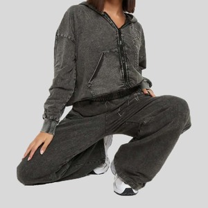 Sudadera con capucha y cremallera ácida personalizada de la mejor calidad para mujer, aspecto Vintage sólido, algodón de poliéster de gran tamaño, informal, para invierno, respetuoso con el medio ambiente - Product Image 3