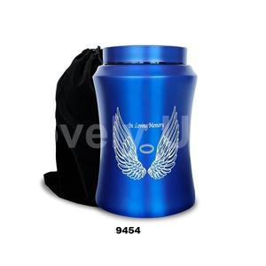 Urna grande azul para cenizas Adulto Hombre Mujer Alas de Ángel en memoria amorosa Urna de cremación decorativa para cenizas humanas con bolsa de terciopelo - Product Image 1