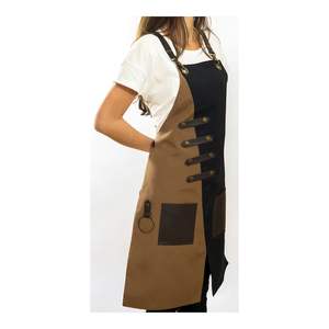 Delantal de Barbacoa Personalizado de Lona Negra con Bolsillos de Cuero, Unisex, Manga Corta, Cierre de Broche, para Uso en Restaurantes y Bares - Product Image 3