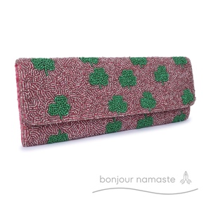 Borsetta lunga da donna con 100% a mano con foglia di trifoglio marrone e verde ispirata all'Irish | Perline di vetro con decorazione ricamata - Product Image 3