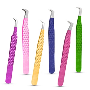 Pinzas para pestañas con agarre de diamante con recubrimiento en polvo verde, azul y negro, pinzas de acero inoxidable de diseño único con etiqueta privada - Product Image 5