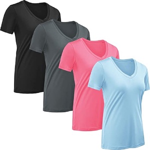 Logo personnalisé coton de haute qualité col en v femmes t-shirts plaine femmes hauts vêtements d'été t-shirt pour hommes livraison DDP - Product Image 4