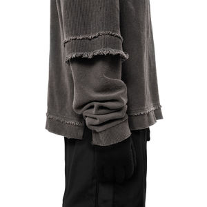 Camiseta de Punto Sólida de Gran Tamaño con Hombros Caídos para Hombre, Estilo Urbano, Venta al por Mayor de Fábrica, Cuello Alto Simulado de Doble Capa y Manga Larga - Product Image 6