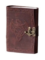 Diario de cuero genuino 100% en relieve de dragón Vintage con latón antiguo C-Lock cuaderno de escritura hecho a mano en blanco Páginas Blancas diario