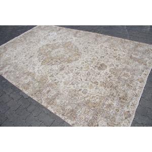 Tapis vintage 6,7x10,6 pieds, tapis turc surdimensionné, tapis persan en laine blanc et marron - Product Image 2