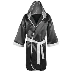 Unisex 100% Polyester Satin <b>Silk</b> Hooded Boxing <b>Robe</b> Custom Made Full-Length Sportswear Contrast Trim for <b>Men</b> Martial Arts Wear - Product Image 2