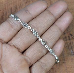 Pulsera de Plata de Ley 925 hecha a mano de estilo bohemio, joyería de piedras preciosas de turmalina aguamarina para novias o bodas - Product Image 4