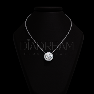 Fine Jewelry Collier pour femme avec pendentif rond en argent sterling 925 avec halo de diamant cultivé Leb pour fiançailles ou mariage - Product Image 3