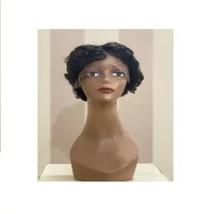 6 इंच 13x4 फीता या मशीन बनाया कुंवारी ब्राजील मानव बाल घुंघराले लघु Wigs पिक्सी कटौती के लिए काले महिला बाल एक्सटेंशन विक्रेता