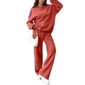 ชุดฮู้ดดี้และกางเกงทรงโอเวอร์ไซส์แบบมีสไตล์สำหรับผู้หญิง ชุดแทรคสูทคุณภาพสูงพร้อมโลโก้สั่งทำ เหมาะสำหรับใส่ในชีวิตประจำวัน - Product Image 1