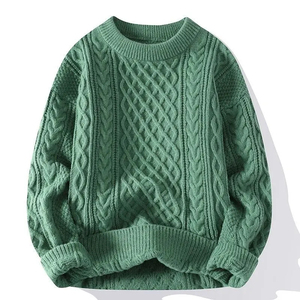 Col en v broderie 100% coton laine Cardigan tricot câble pull vêtements de sport adultes Cricket respirant hiver rayé hommes chandails - Product Image 1