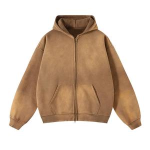 Sudadera con capucha de gran tamaño con hombros caídos para hombre, sudadera térmica de algodón 100% de alta calidad, patrón sólido, lavado con ácido, Invierno - Product Image 4
