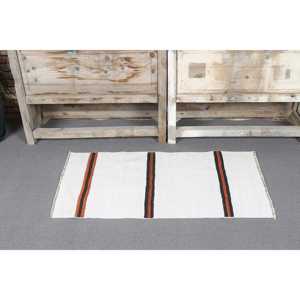 Tapis vintage 1,7 x 3,2 pieds, petit tapis turc, tapis en laine blanc et orange à motifs floraux - Product Image 2