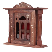 Buatan tangan kayu Pemegang Kunci kabinet dengan pintu kaca bunga kuningan tatahan & pilar dekoratif dipasang di dinding Organizer