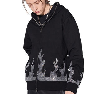 Sweats à capuche personnalisés en strass cristal pour hommes Taille XS Pull à fermeture éclair complète avec logo imprimé et sweats à capuche en strass design - Product Image 4