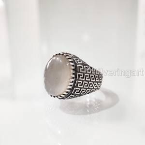 Bague pour homme en argent sterling 925 avec pierre de lune grise naturelle, pierre de naissance de juin, toutes tailles, cadeau de Noël lourd, bijoux - Product Image 2
