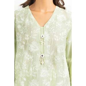 Ensemble coordonné brodé vert en mousseline de soie 2 pièces pour femme, tenue printemps/été, longueur au-dessus du genou, taille XS - Product Image 2