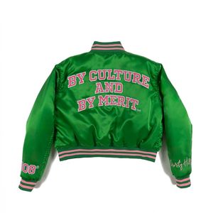 AKA giacca Varsity verde con maniche all'ingrosso giacca Bomber alla rinfusa di abbigliamento personalizzato da sorellanza produttore HBCU Divine nove - Product Image 2