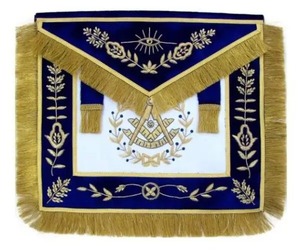 Past Master Sun Delantal Gold Bullion Bordado a mano Blue Lodge Past Master Delantal con satén y cinturón ajustable con bolsillo - Product Image 4