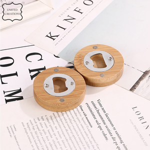 Abrebotellas de bambú de madera natural respetuoso con el medio ambiente abridor de botellas con imán de Metal redondo - Product Image 4