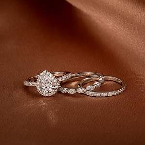 Jeulia Halo Pear Cut <b>Sterling</b> <b>Silver</b> Diamond <b>Ring</b> <b>Set</b> - Product Image 5
