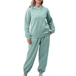 Conjunto Deportivo de Dos Piezas para Mujer, de Algodón Grueso, Estilo Informal, con Sudadera Holgada y Pantalones Deportivos Transpirables - Product Image 1