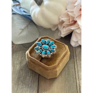 Southwest Handmade Mohave Turquoise <b>Sterling</b> <b>Silver</b> <b>Adjustable</b> Cluster <b>Ring</b> - Product Image 3