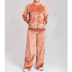Ensemble de survêtement décontracté deux pièces en velours pour femme, personnalisé par le fabricant, comprenant un sweat à capuche doux et un pantalon de jogging, idéal pour l'hiver. - Product Image 1