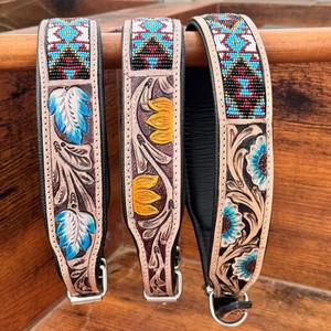 Nouveau collier de chien en cuir de sculpture d'outillage en peau de vache avec outillage de tournesol peint à la main et haut de sculpture fabricant en vrac indien - Product Image 4