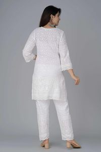 Chikankari algodón indio Kurtis para mujeres vestidos de verano túnica Top pantalón conjunto paquistaní Salwar Kameez conjunto de traje de Pakistán - Product Image 5